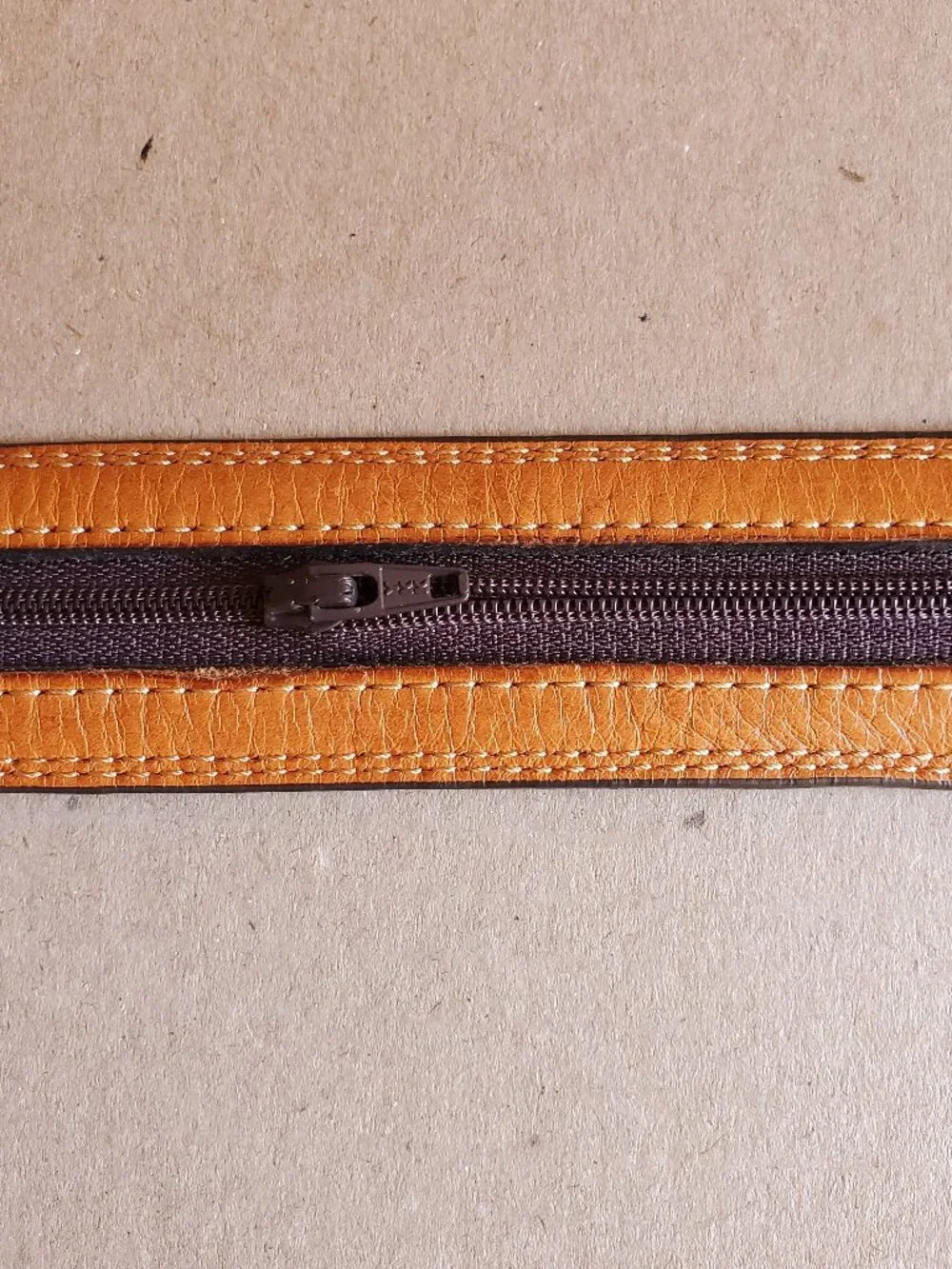 Cabela's Full Grain Cowhide Brown Leather Belt Inside Zipper Men's Size 44